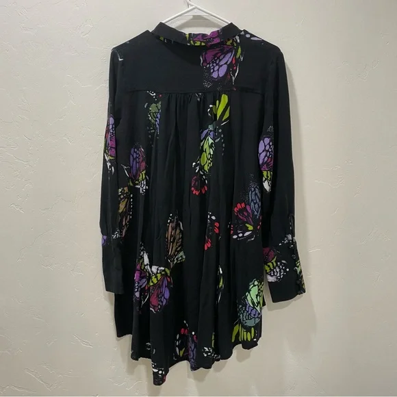 Free People Medium Field of Butterflies Tunic Dress Top High Low Black - Picture 14 of 16